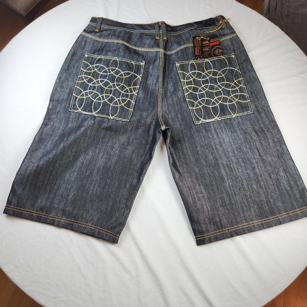 Regal Jeans Mens 44 Black Denim Shorts Jorts Baggy Skater Y2K Vintage Embroidery